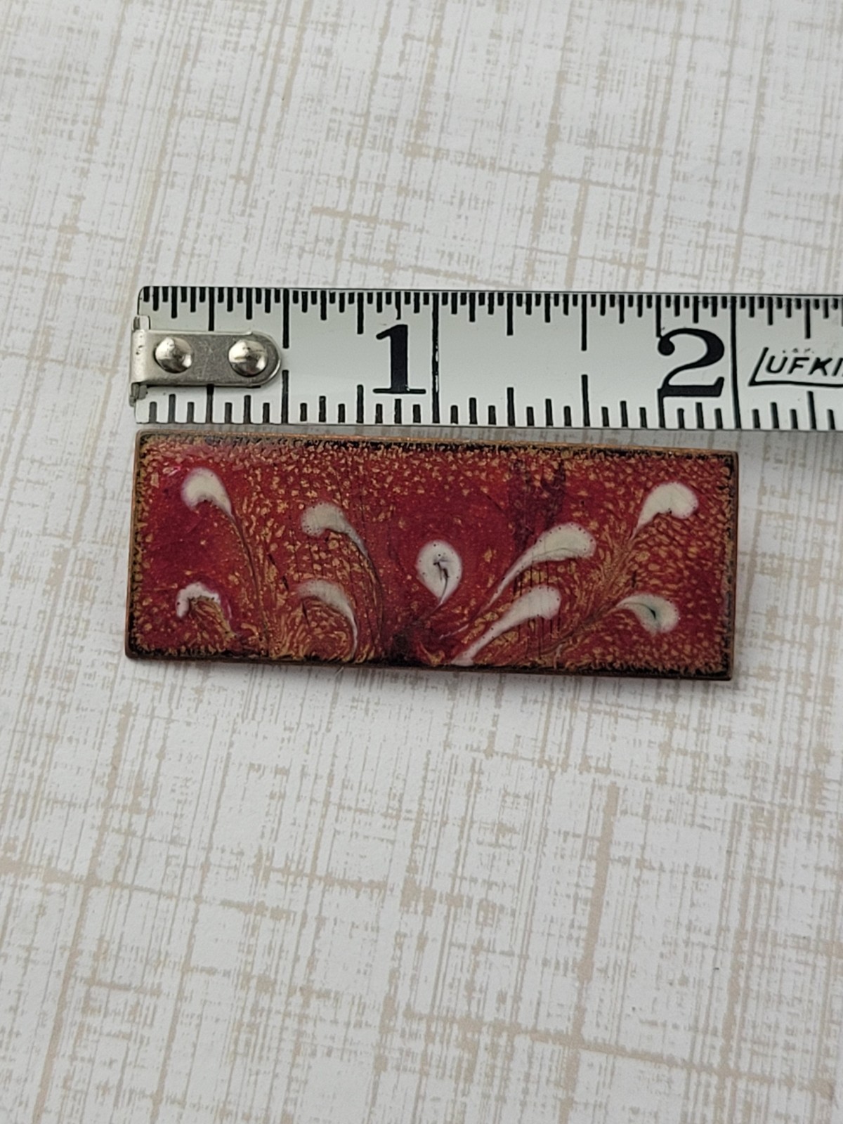 Vintage Retangular Copper Enamel Brooch Fall Colors 2″