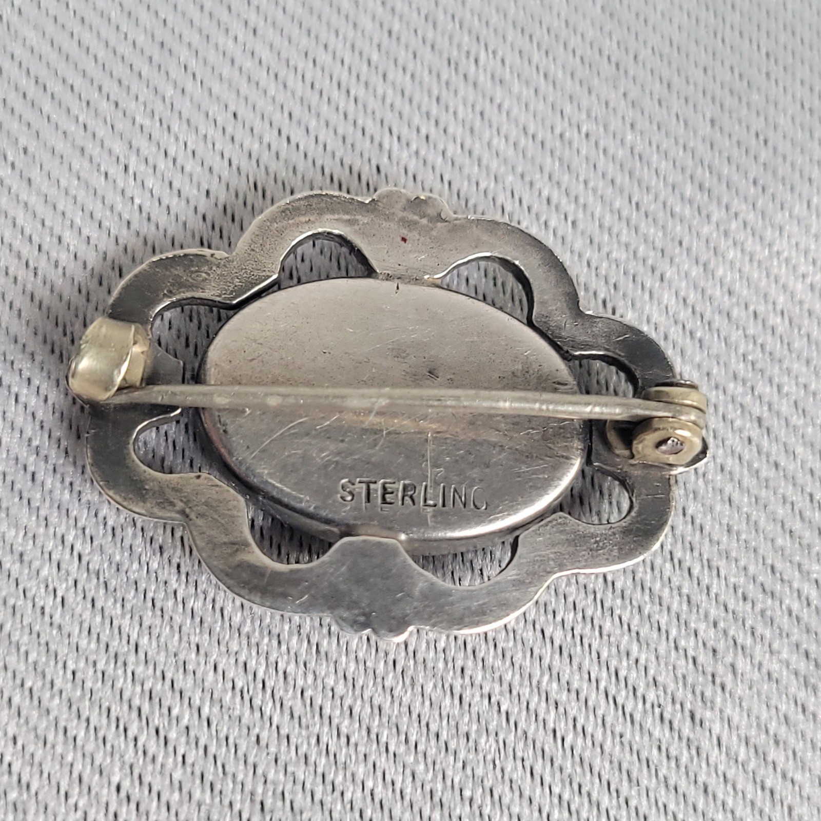 Vintage Sterling Silver Abalone Shell Scalloped Oval Brooch Pin 925 3.9g