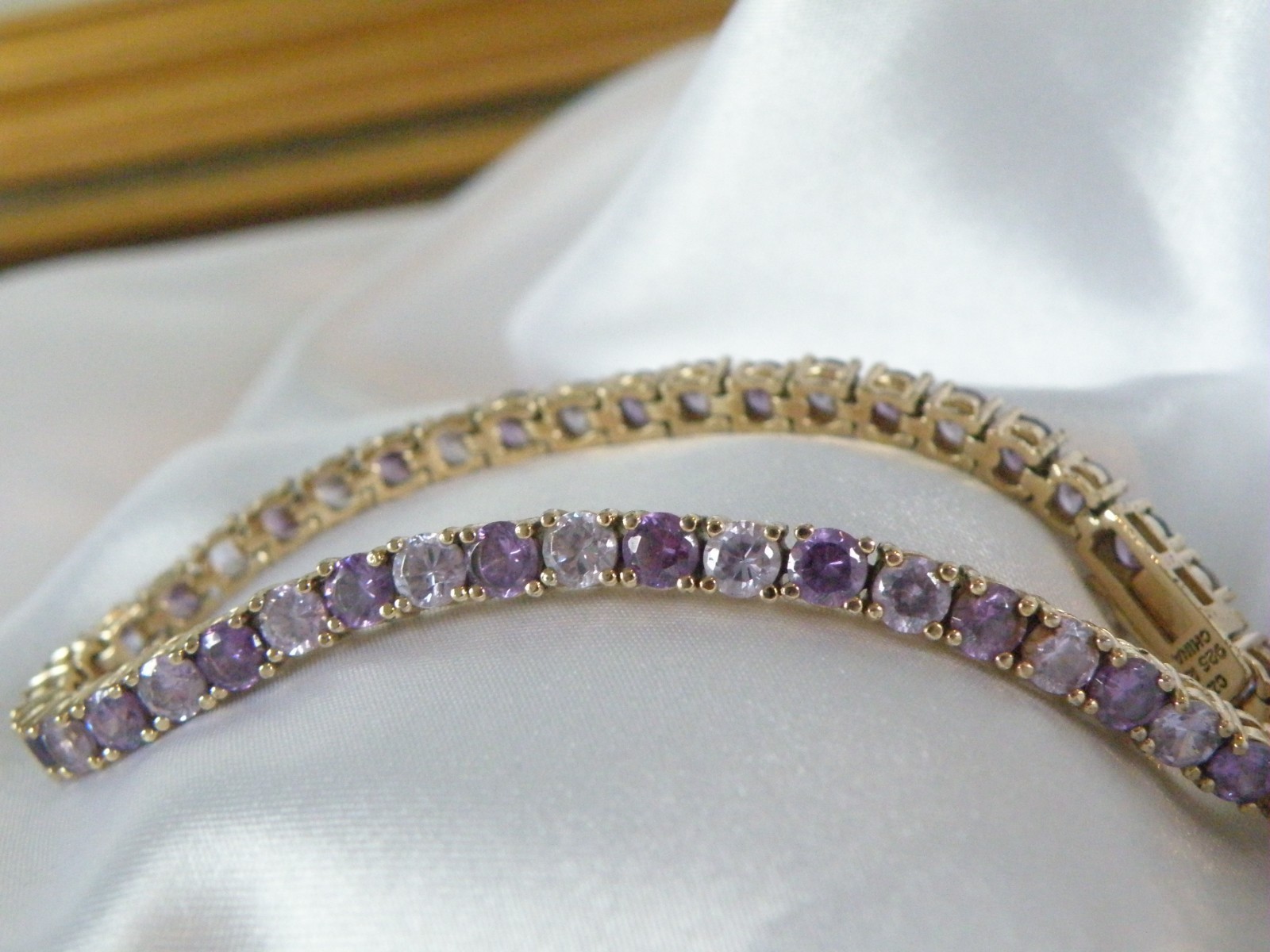 Vintage Sterling Silver 925 Gold Over Amethyst CZ Tennis Bracelet 7.5″