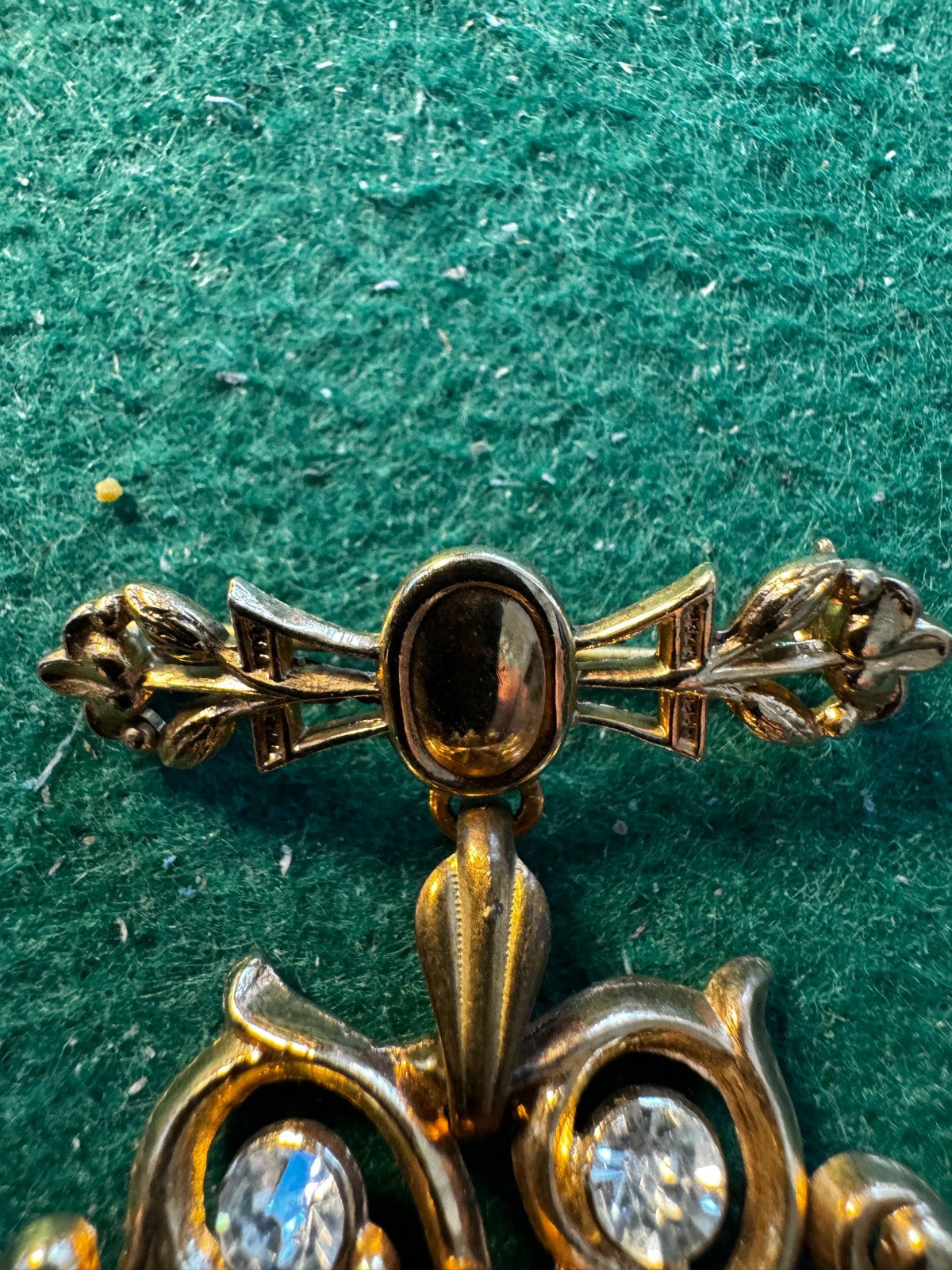 Rare Vintage Gold Plated Enamel Brooch with Rhinestones