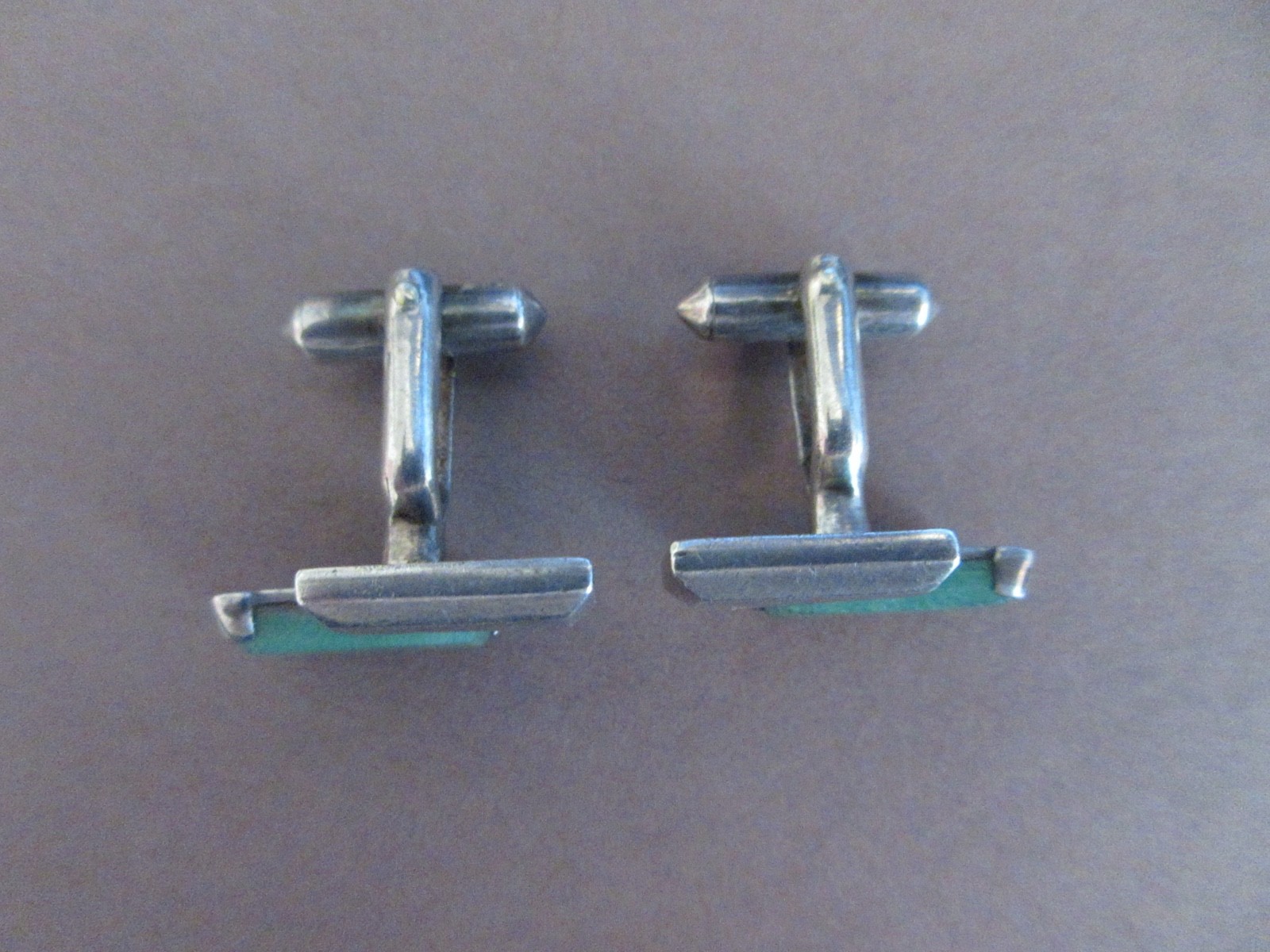 vintage ANTONIO PINEDA CUFFLINKS STERLING SLVER & GREEN AVENTURINE taxco mexico