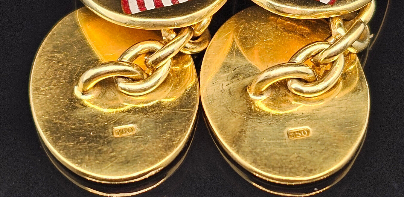 18K Gold Deakin & Francis AMERICAN FLAG and EAGLE Cufflinks Made in England