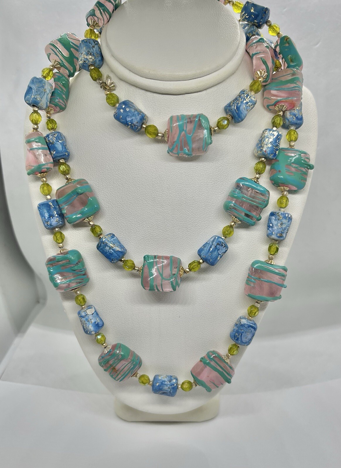 Vintage Pastel Colorful Lucite Beads in Various Shapes Strand Necklace 40”