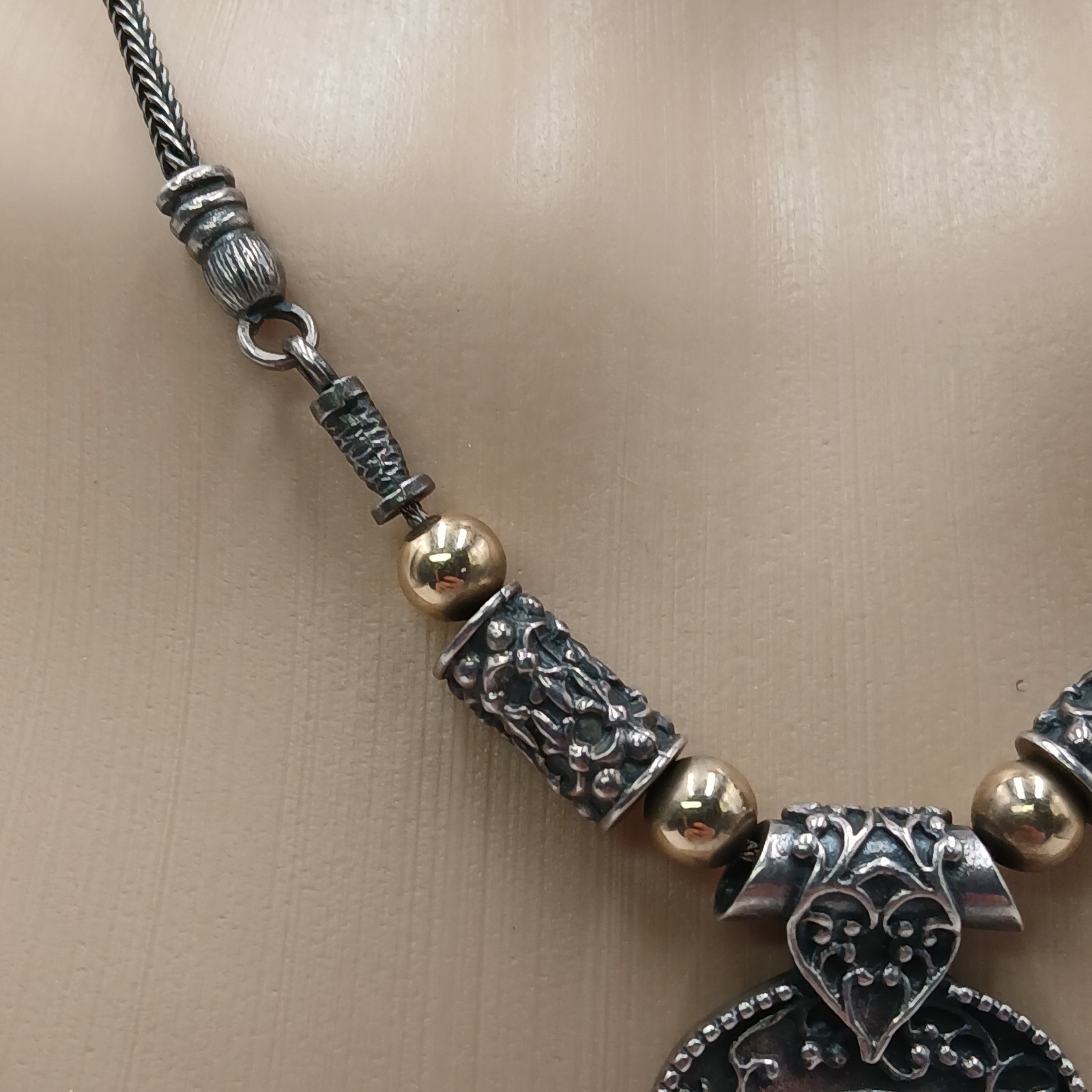 14K 925 Zanfeld Necklace 16in Sterling Silver Gold 24g tw Taxco Mexico Estate