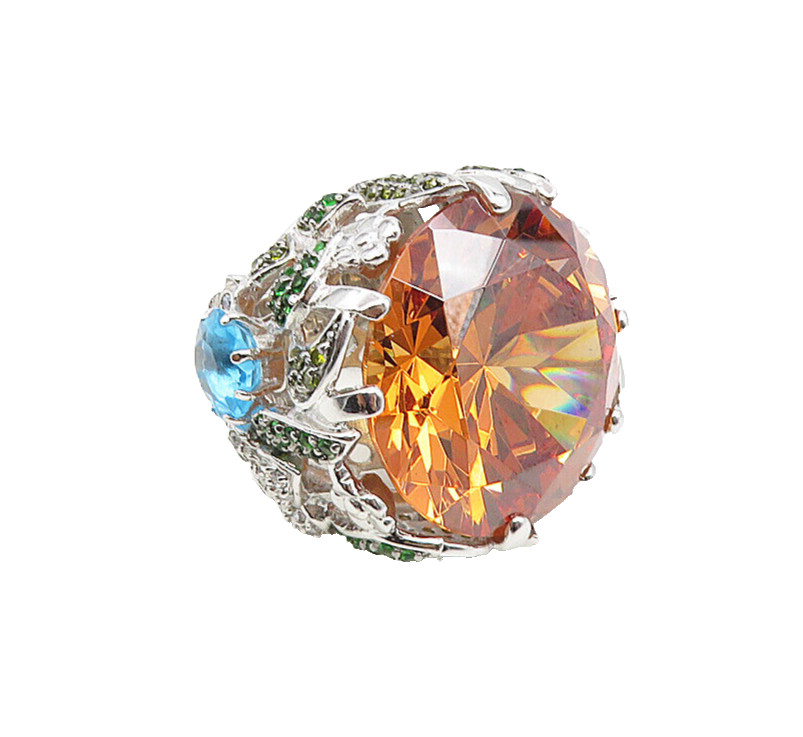 925 Sterling Silver Citrine Cubic Zirconia & Topaz Cocktail Ring Sz 7 RG9180