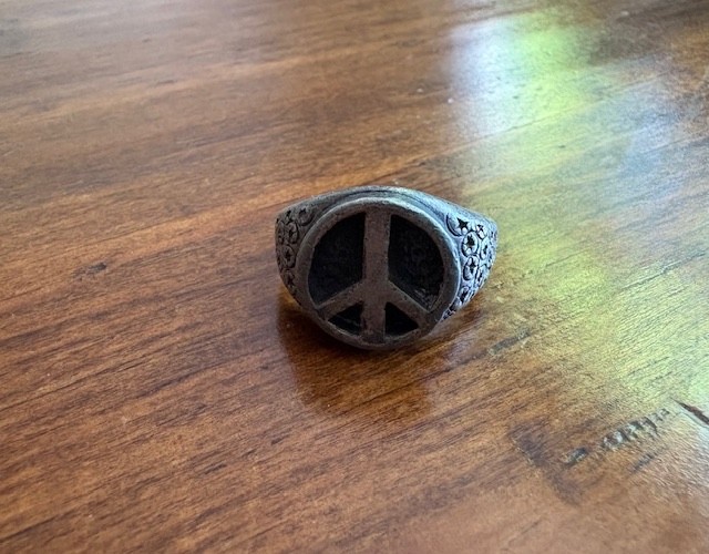 VTG Signet Bikers Ring Peace Sign Pewter? Hallmark Within 60’s 70’s * See Notes