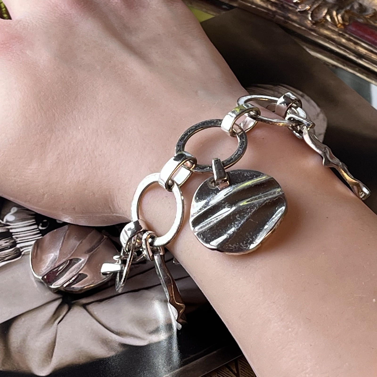 Vintage HLM Thailand Silver Plated Bronze Bracelet – Toggle Closure – 6.25”