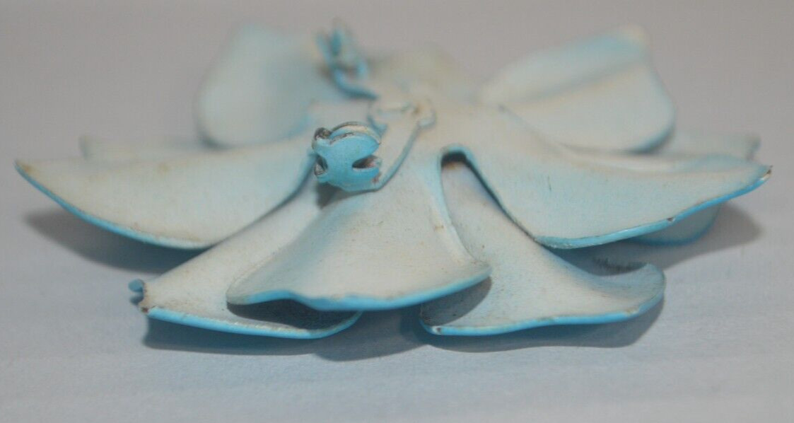 Floral Blue Brooch with White Dots Safety Clasp