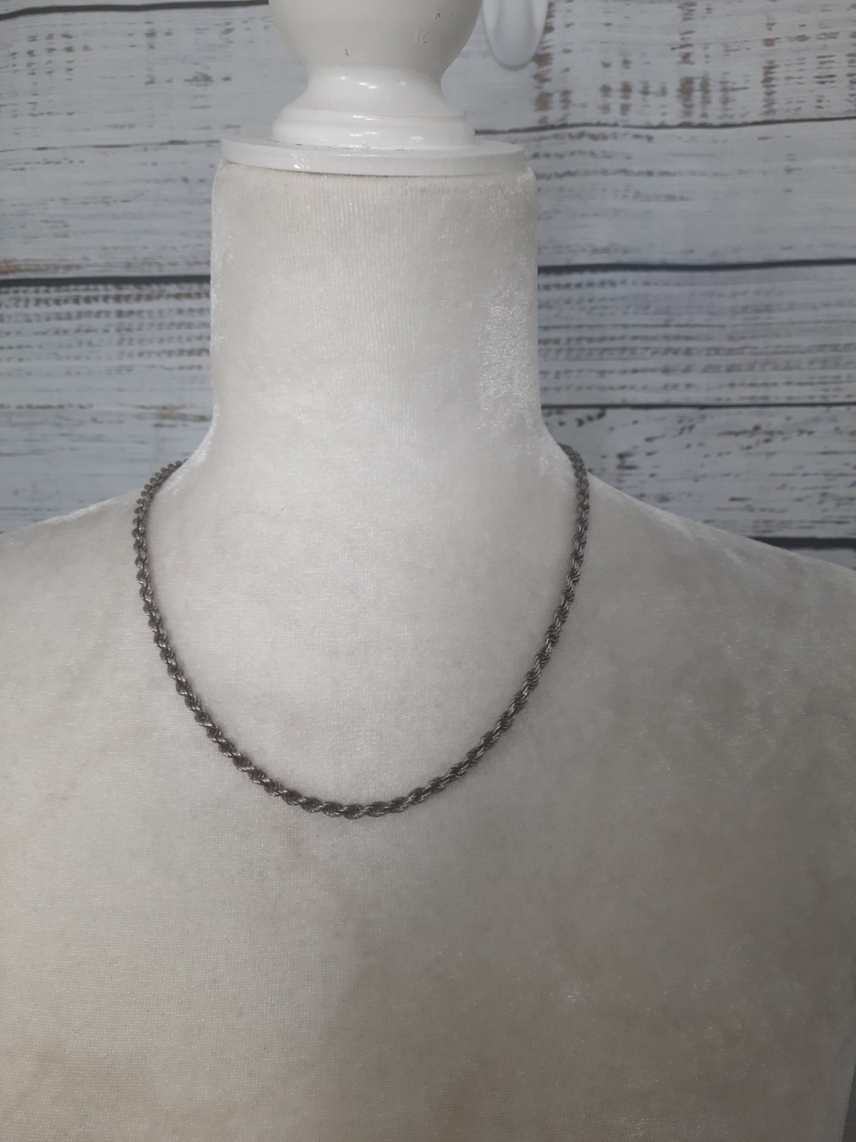 Rope Chain Twisted Silver Tone Vintage Princess Length 19 3/4″