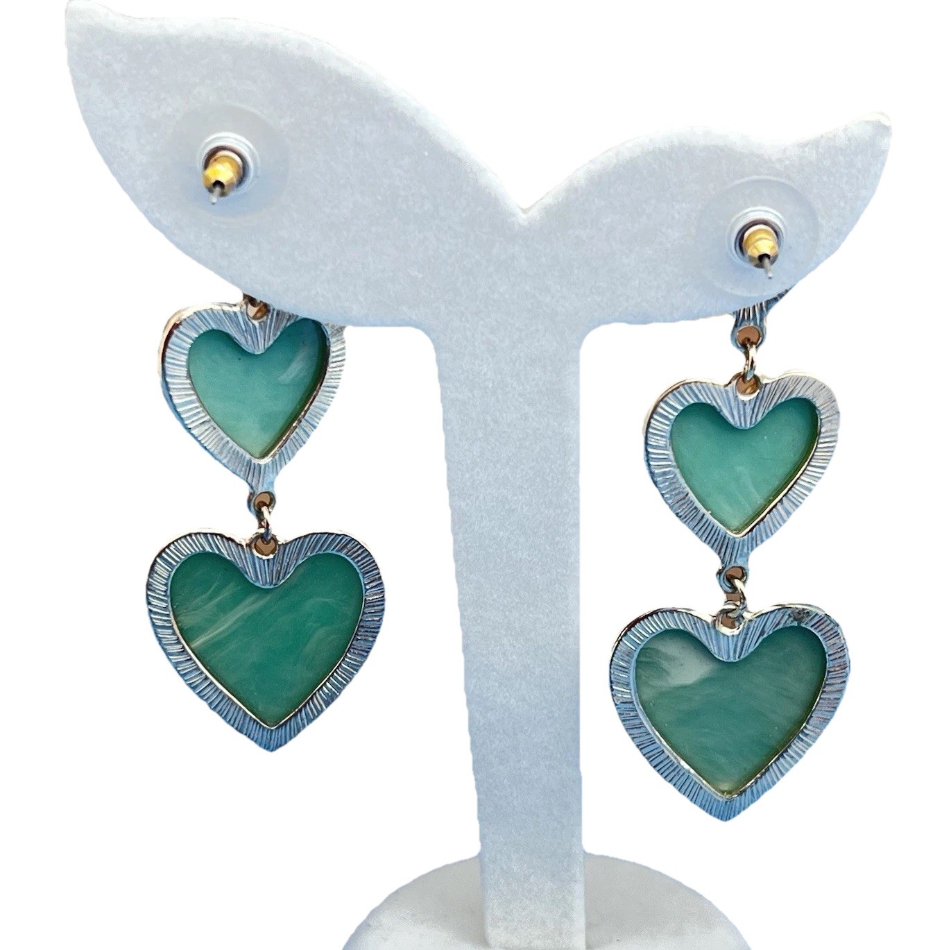 Sugarfix by BaubleBar Heart Drop Earrings Women Green Enamel Gold Tone Dangle
