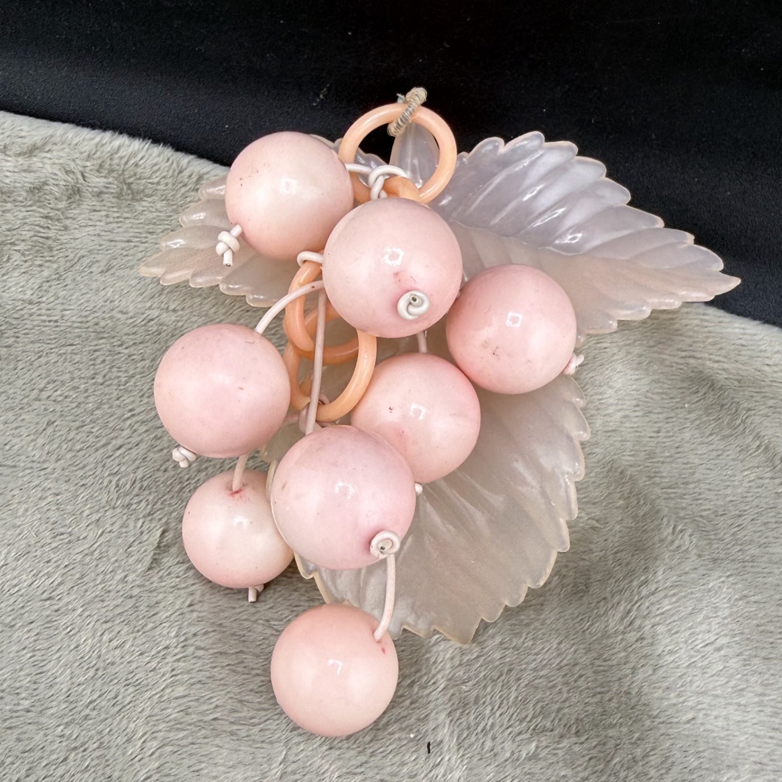 Vintage Grape Cluster Brooch Lucite Acrylic Pink