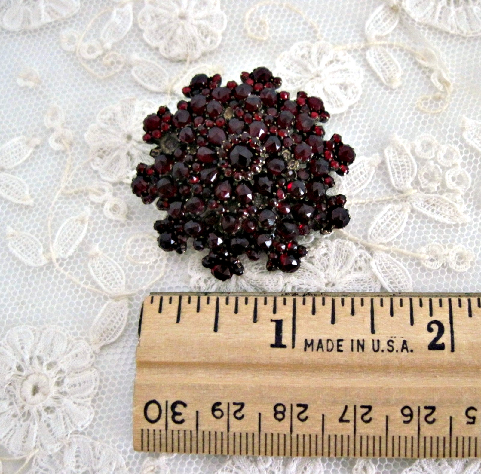 Antique Victorian Bohemian Garnet Cluster Brooch Pin Domed AS IS Missing Stones