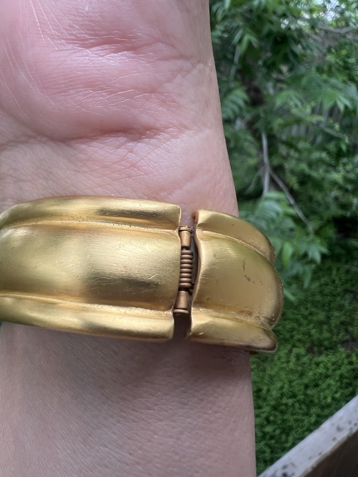 Vintage 80s Brushed Gold Tone Clamper Bangle Bracelet Modern Statement Runway