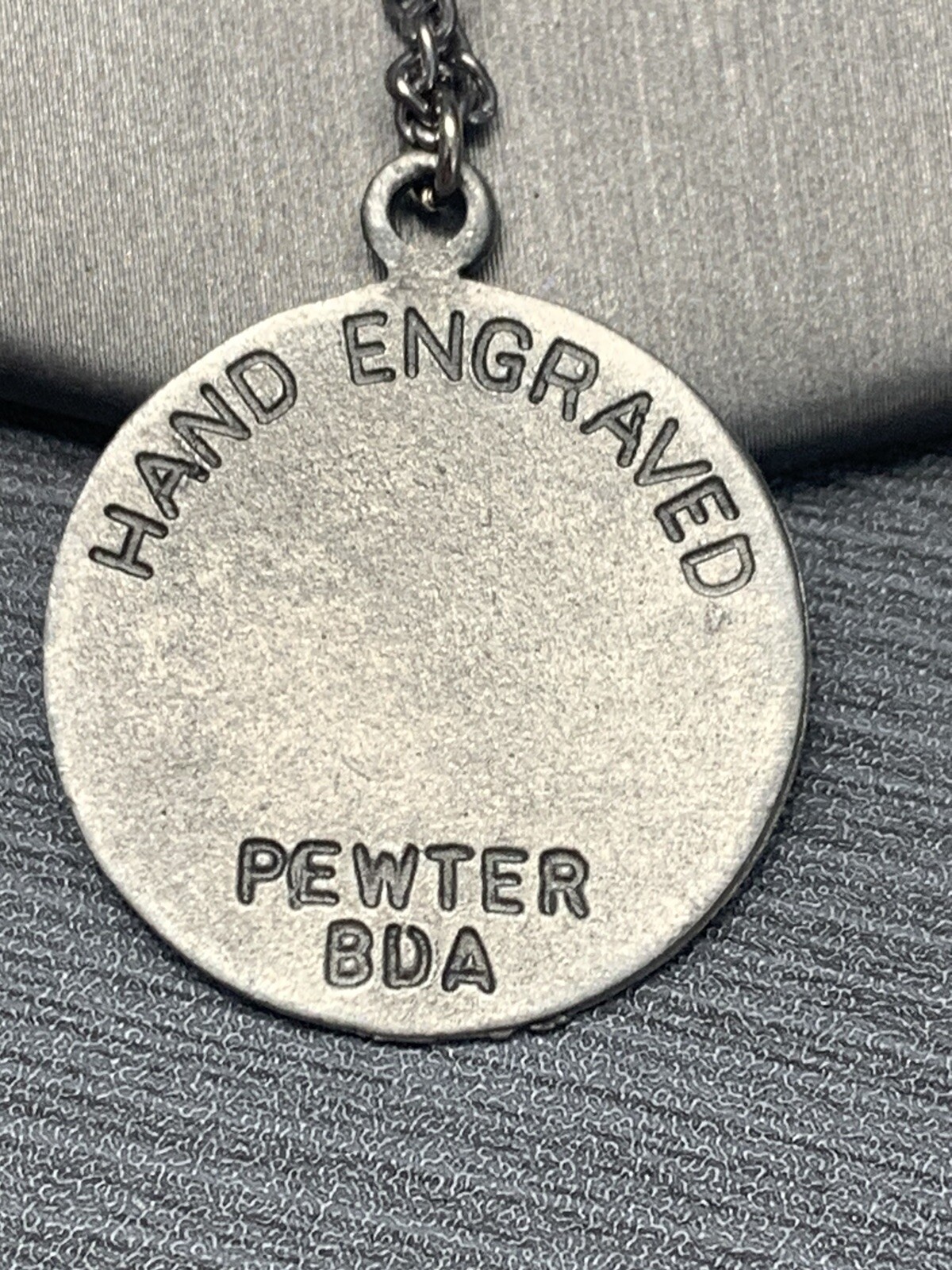 Vintage Pewter BDA Zodiac astrology Cancer Hand Engraved Pendant Necklace 18”