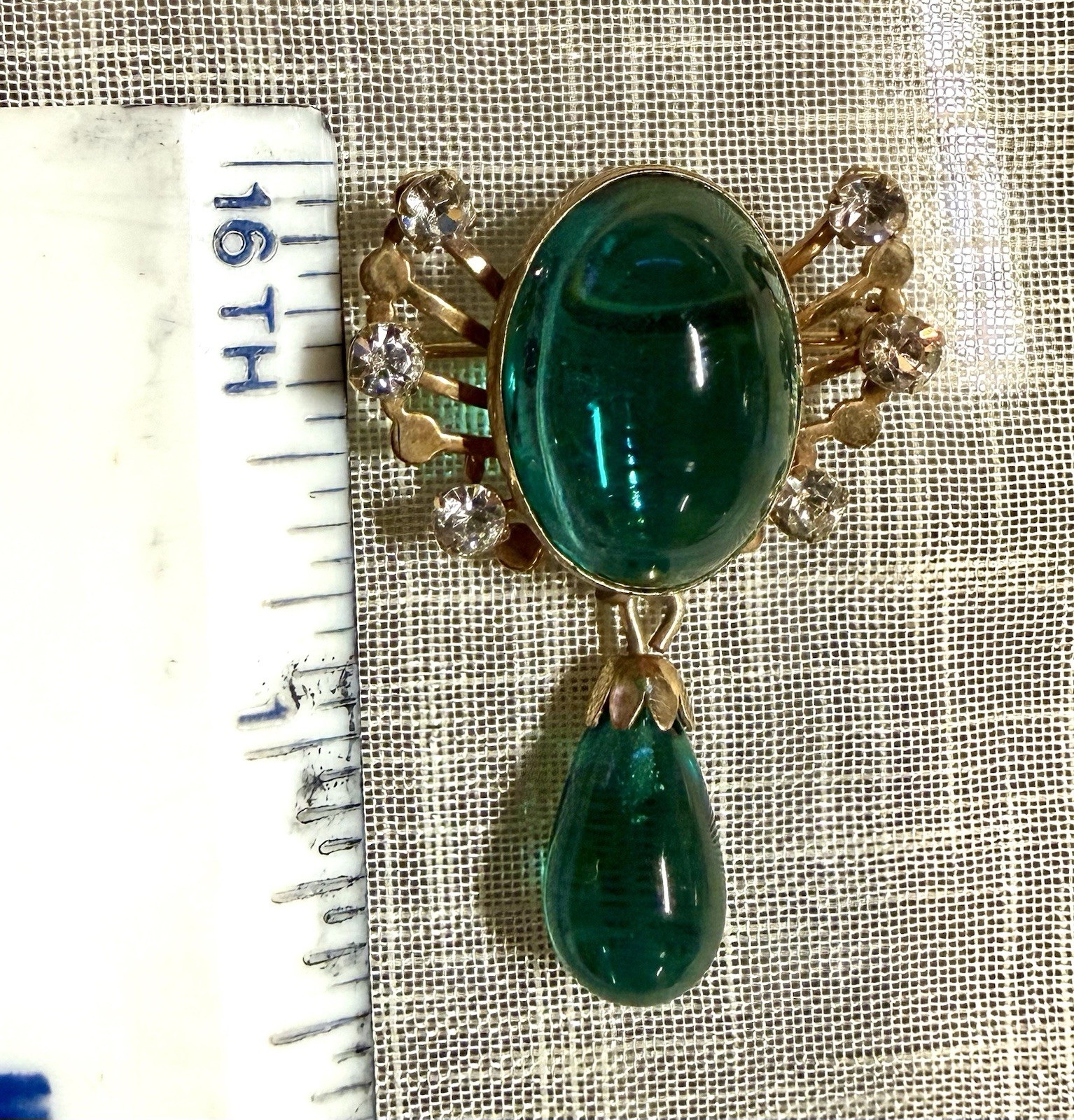 VTG.Van Dell 12K GF Emerald Green Glass Rhinestone Necklace Fur Clip Brooch Set
