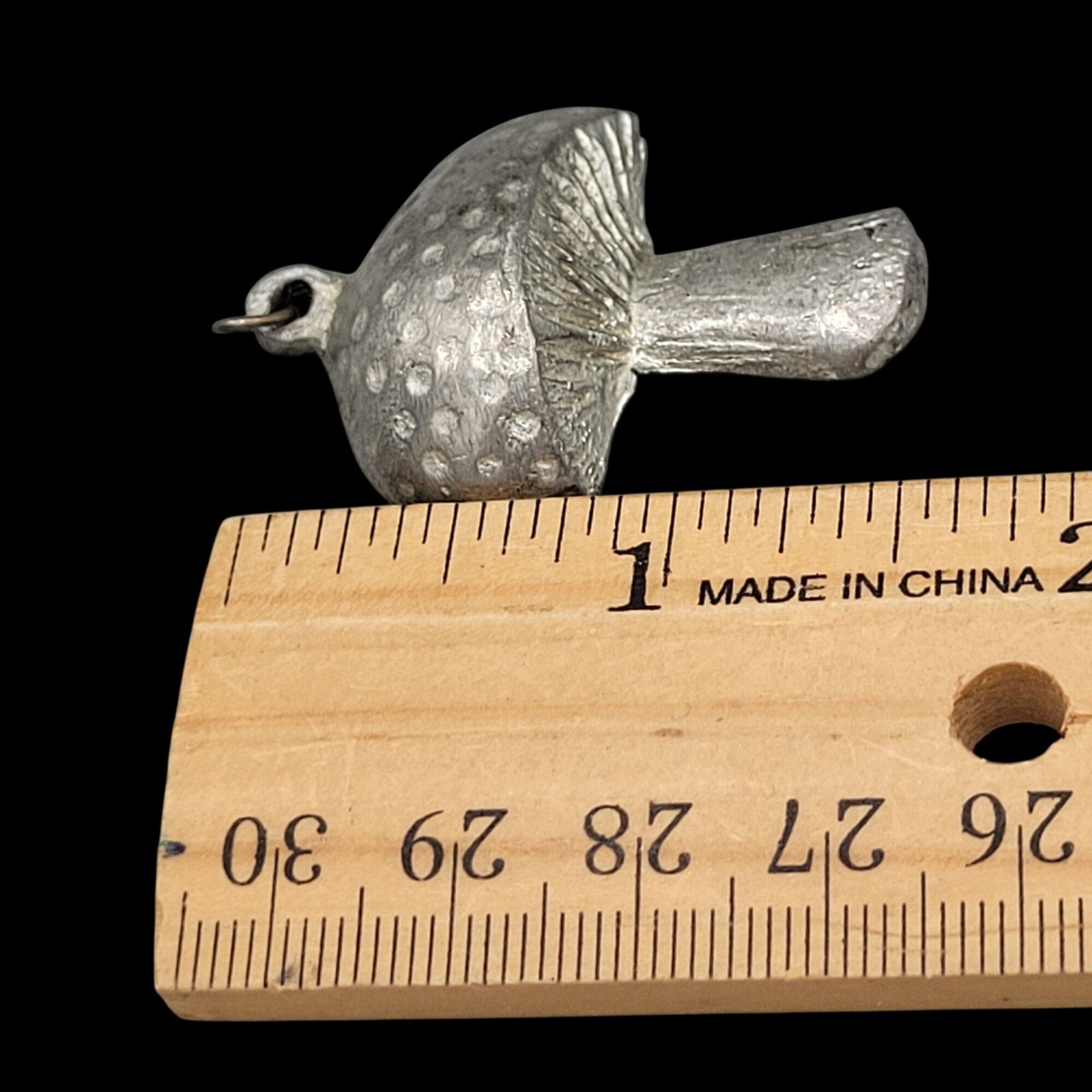 Vintage Silver Tone Pewter Mushroom Charm or Pendant Textured Dots and Gills