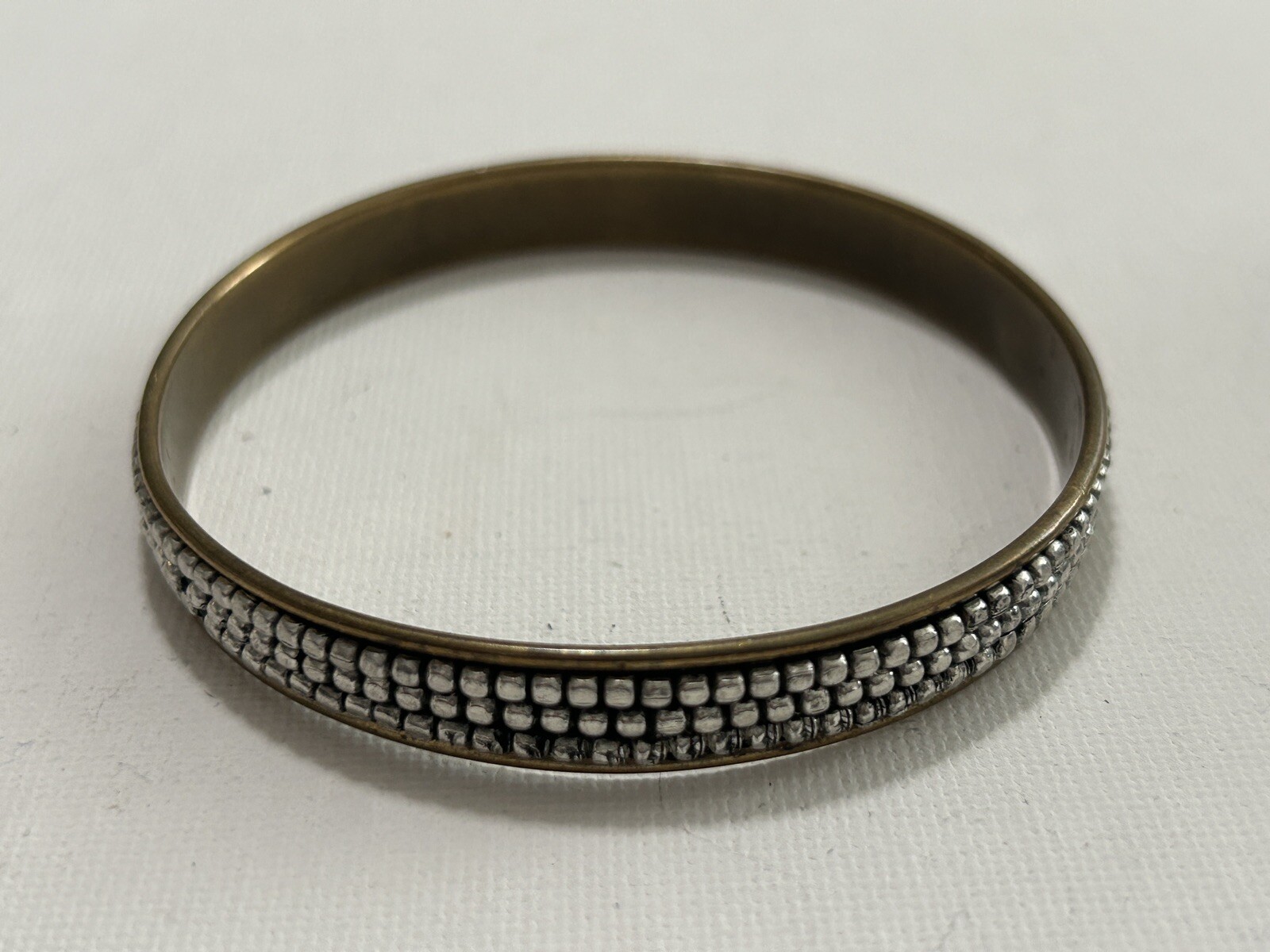Vintage Silver Tone Metal Beaded Brass Bangle Set Of Two