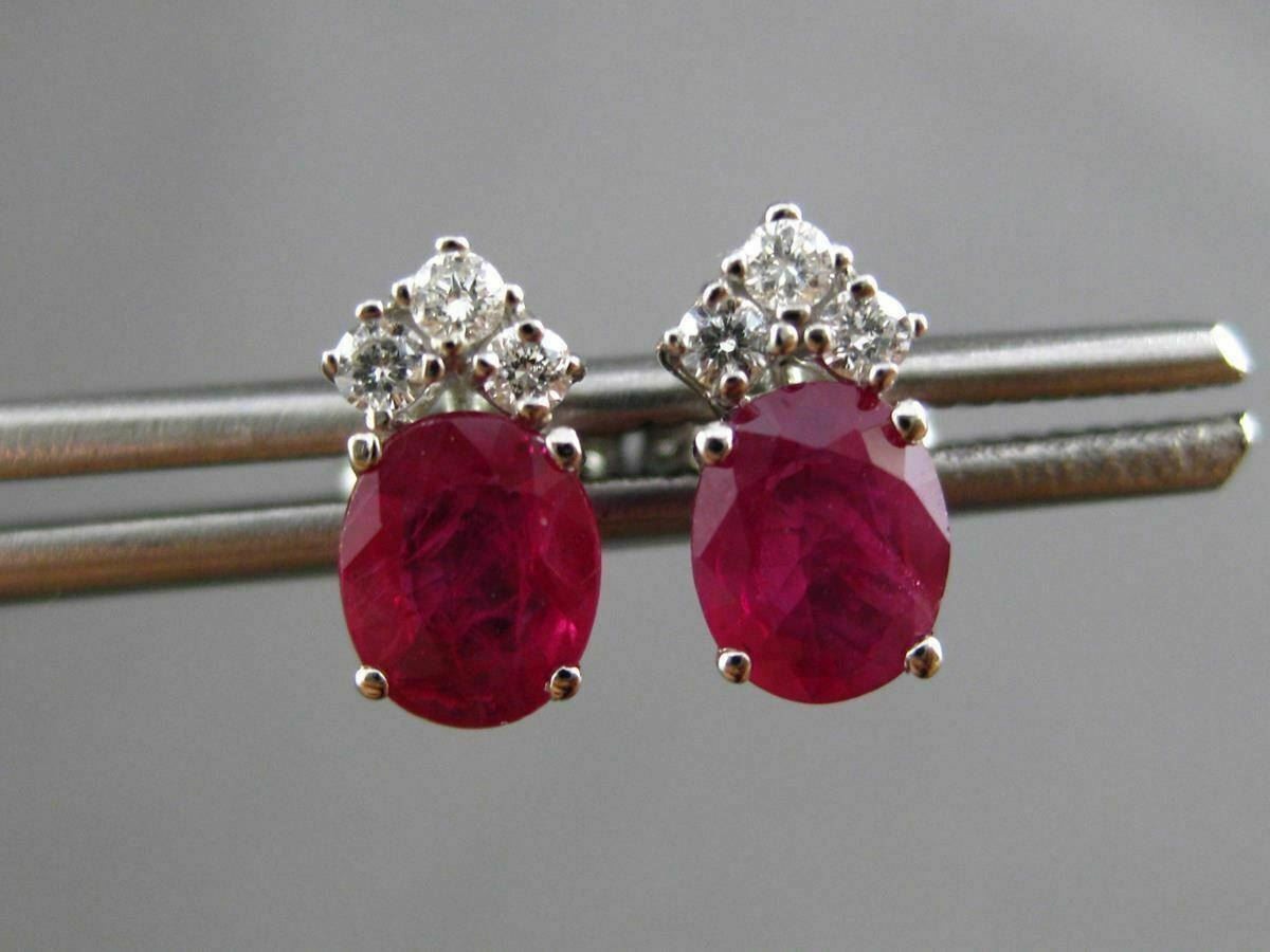 ANTIQUE 1.20CT DIAMOND & RUBY 14KT WHITE GOLD 3D STUD EARRINGS F/G VS VVS #24463
