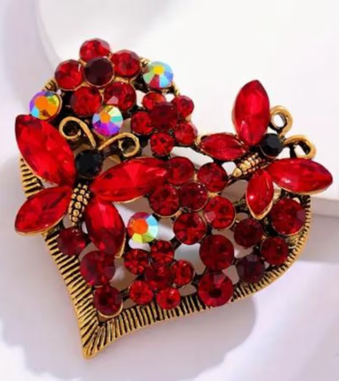 BROOCH- Butterfly Brooch with Rhinestone Emblem, Alloy Love Heart-Shaped Brooch