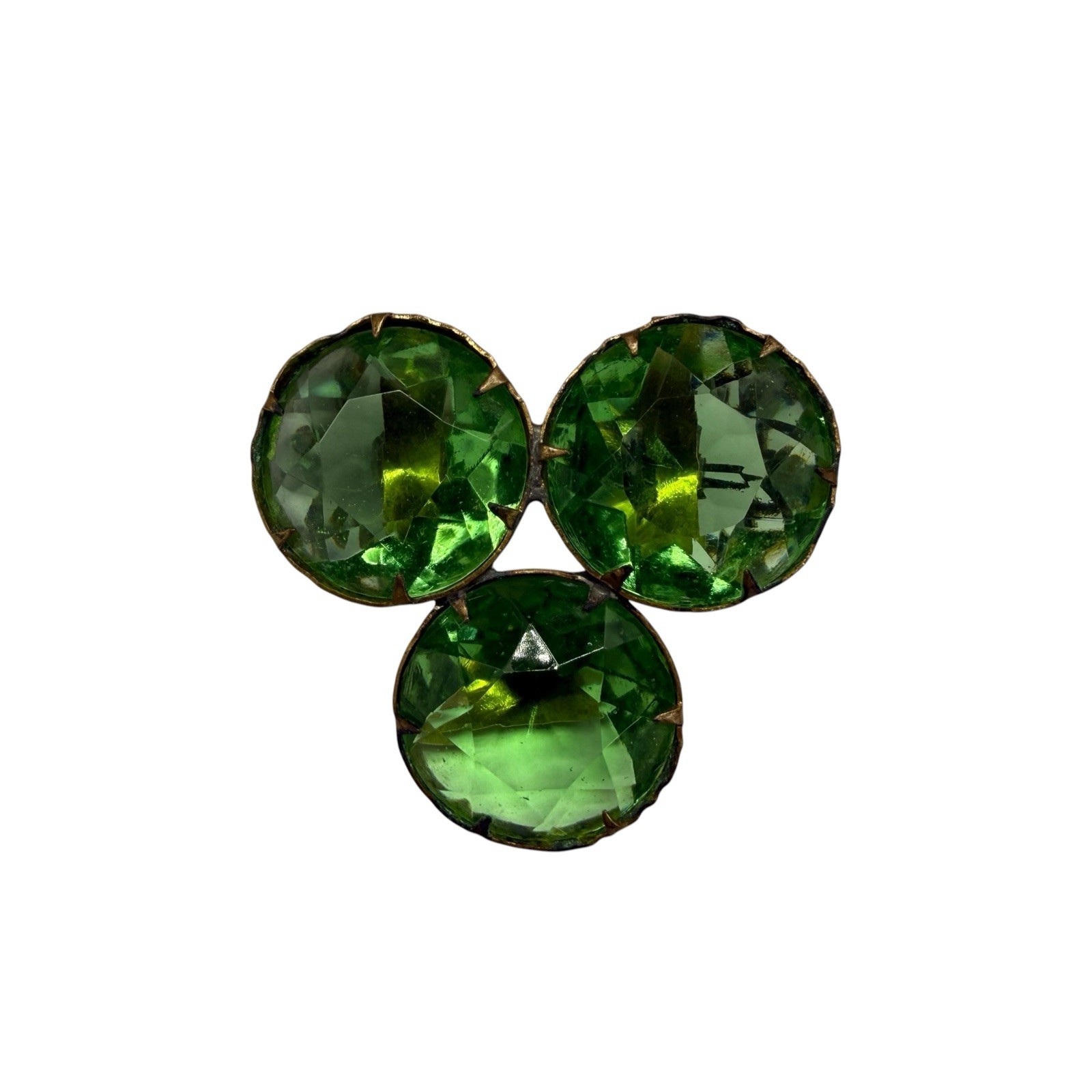Antique Art Deco Green Clover Cluster Brooch Pin Large Faceted Crystal Austrian