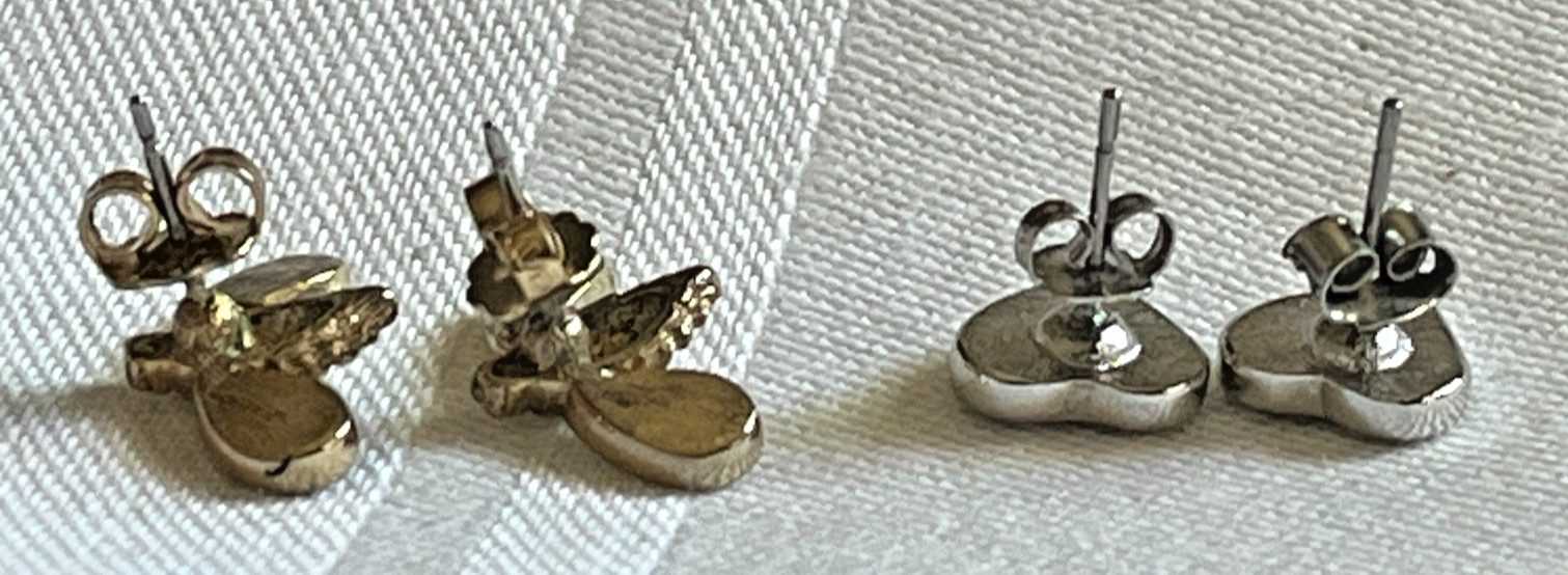 Vintage Lot of Two Earrings, Gold-Tone/Silver-Tone, Different Designs, Studs