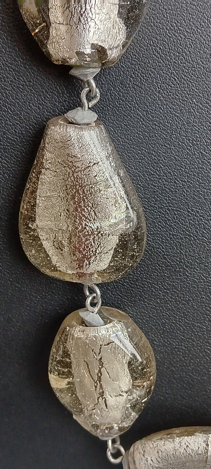 Vintage statement Necklace W/large Clear & Silver foil Beads In Different Shapes