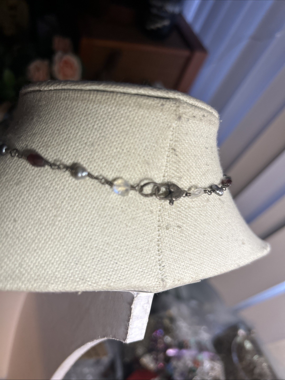 34. Vintage 925 Sterling Wire Wrapped Multi Gemstone Link Cross Necklace 16″