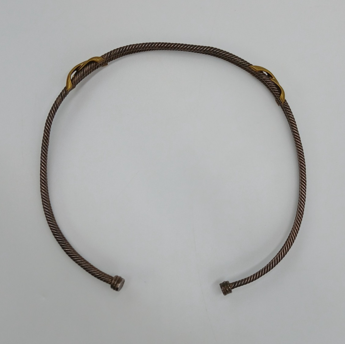 VTG 925 Taxco Mexico Heavy Cable Choker Necklace 61g Two Tone Accent End Caps