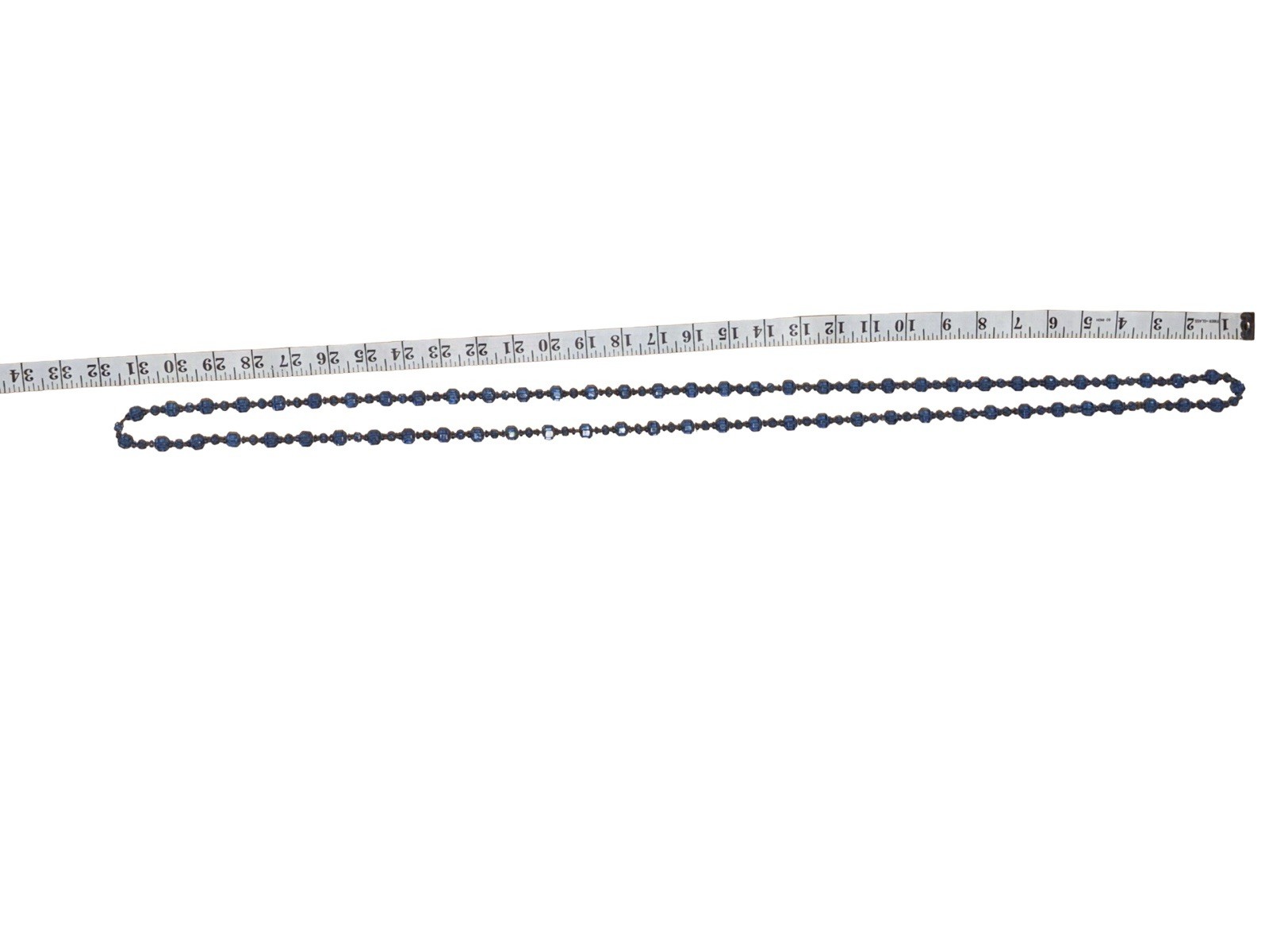 Antique 1920s Flapper Czech Glass Long Necklace Ceylon Sapphire Blue Beads 64”