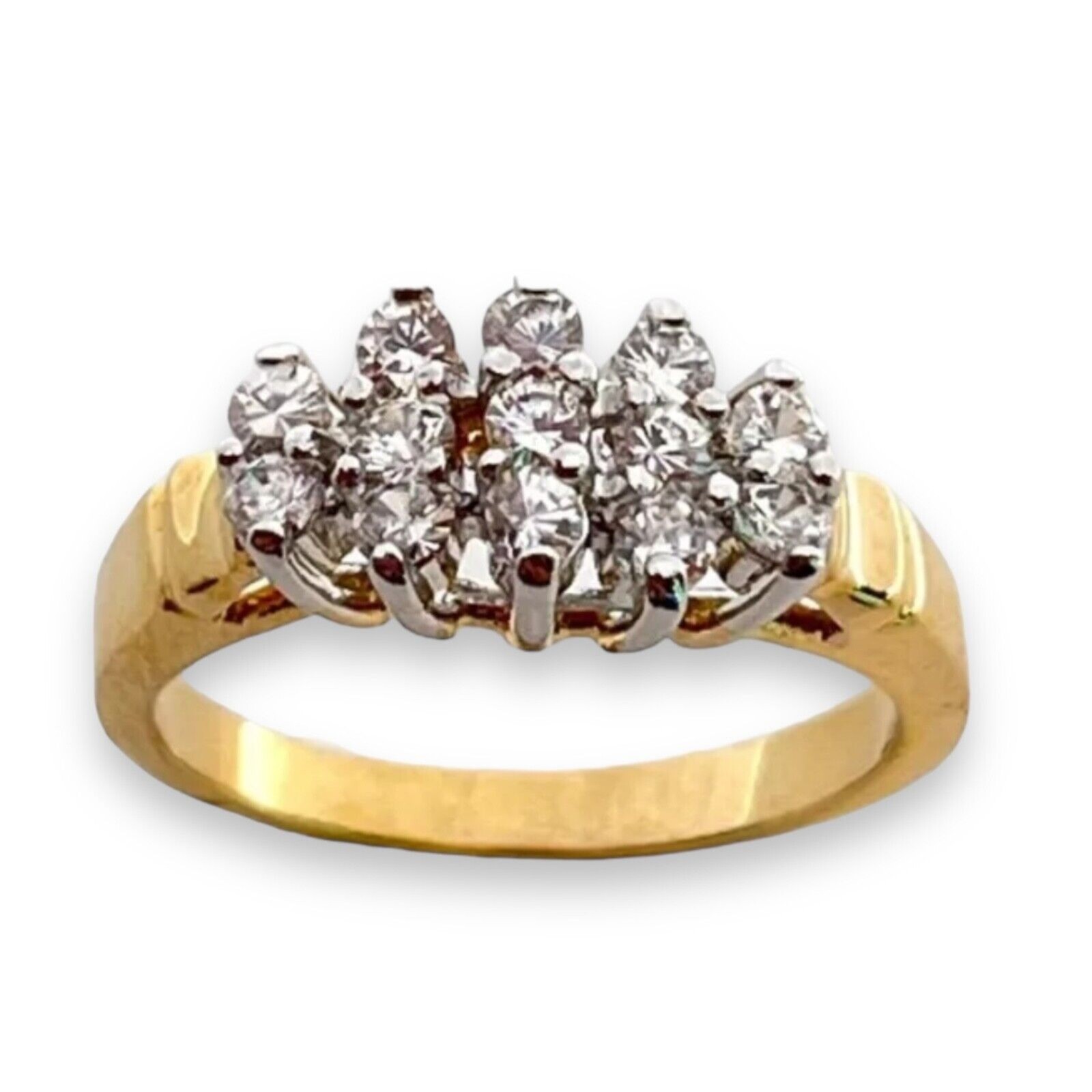 Vintage 1970s Ring Size 5 CZ Cluster Prong Set Gold Plated Cocktail – 14H