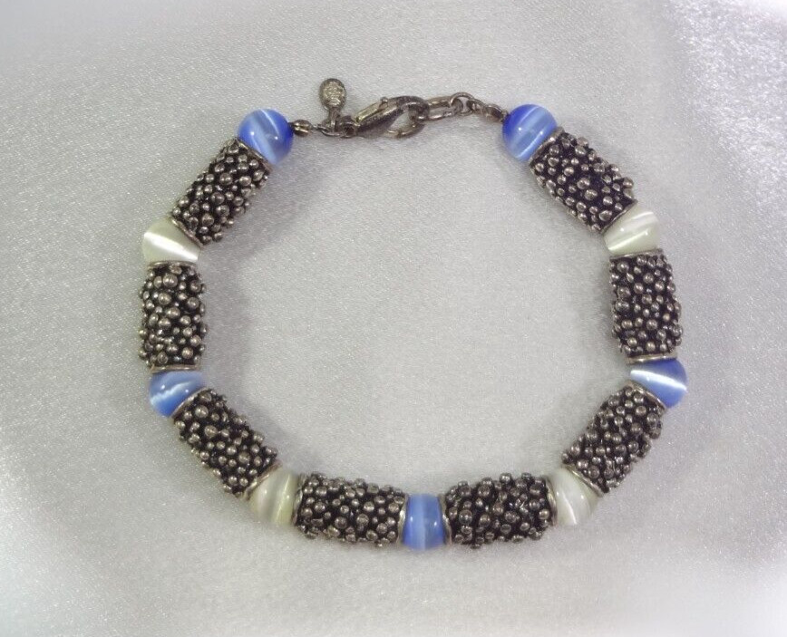 Premier Designs “MOROCCO” Bracelet With White & Blue Cat’s Eye Glass Beads!