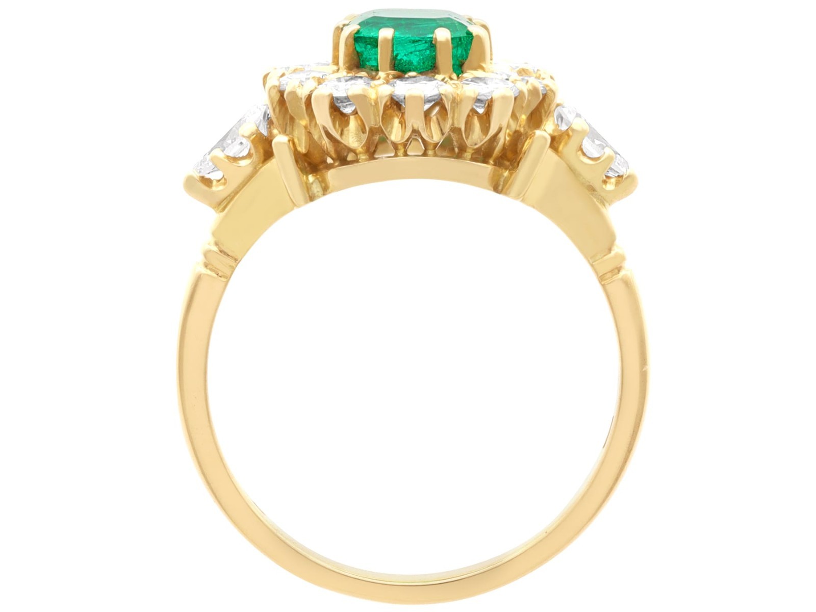 Vintage 0.93Ct Emerald and 0.90Ct Diamond 18k Yellow Gold Cluster Ring (1989)