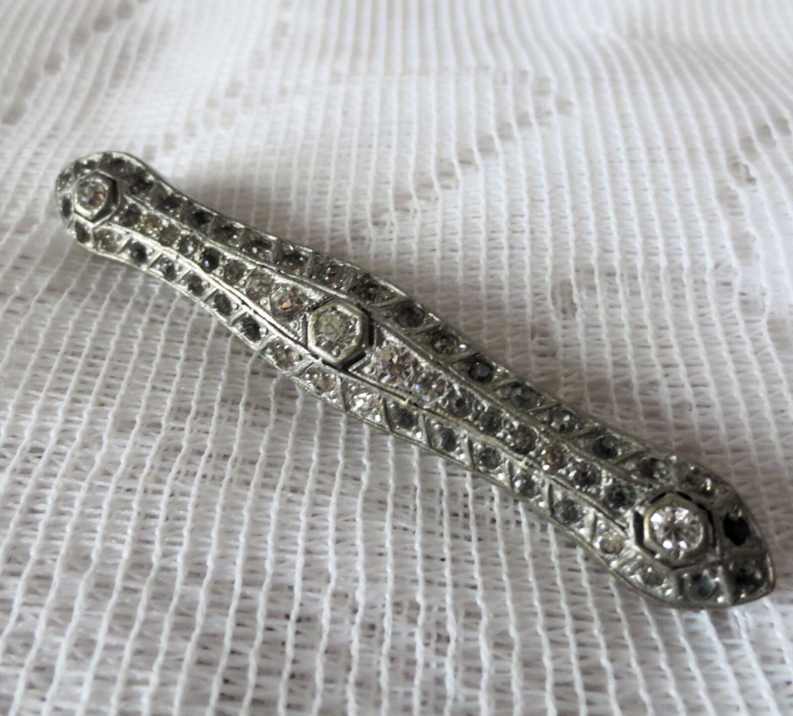 RHINESTONE BROOCH 1910’s EDWARDIAN with 57 Stones Antique Silverite 13 FISHSON