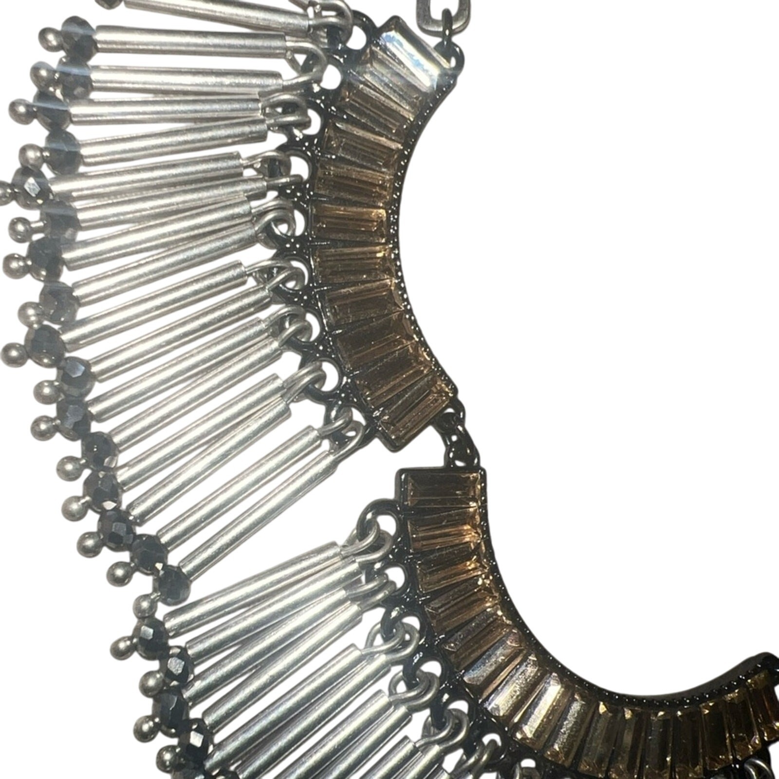 Stella & Dot Twilight Fringe Necklace Silver Tone Baguette Rhinestones Classic