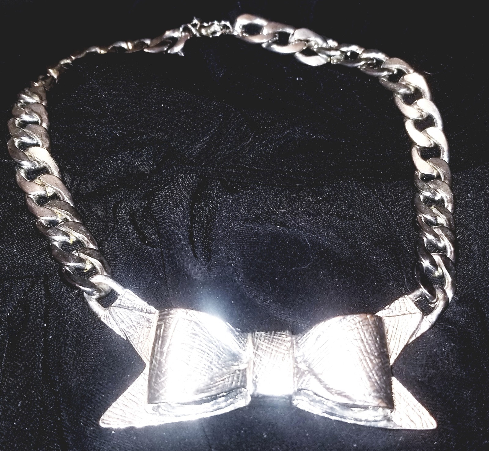 Heavy Silver Chain Necklace,”Lucia Of New York”, Bow Tie Choker, 18″ Adjustable
