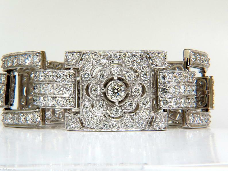 Magnificent 22.5CT Round White CZ Wide Cuff Link Art Deco Bracelet In 925 Silver