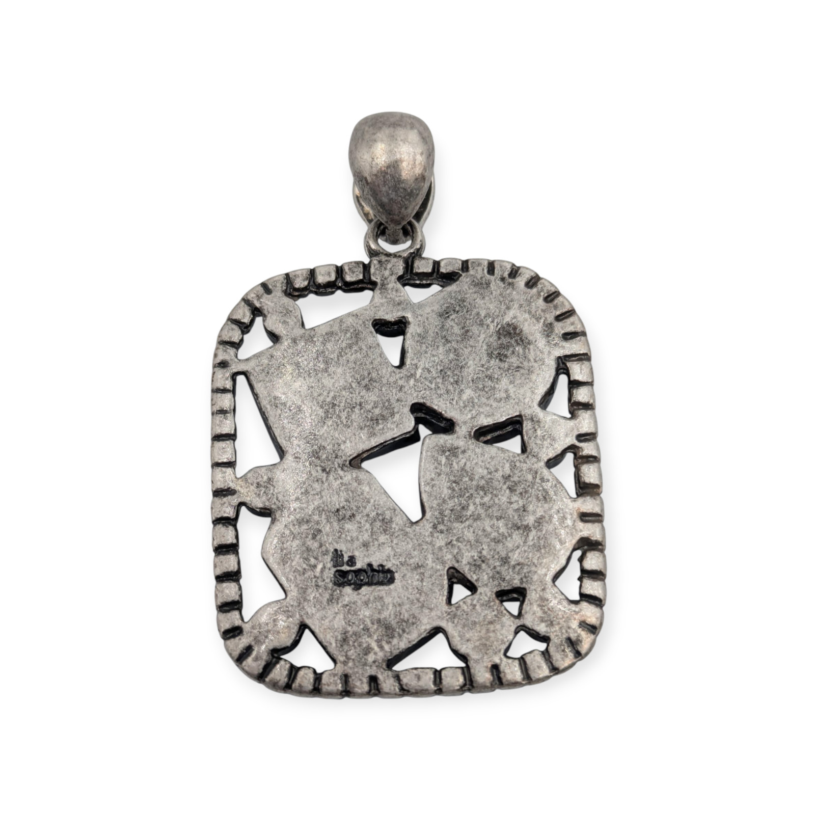 Lia Sophia Grey Gray & Black Rhinestone Silver Tone Square Pendant 2″ x 1.25″