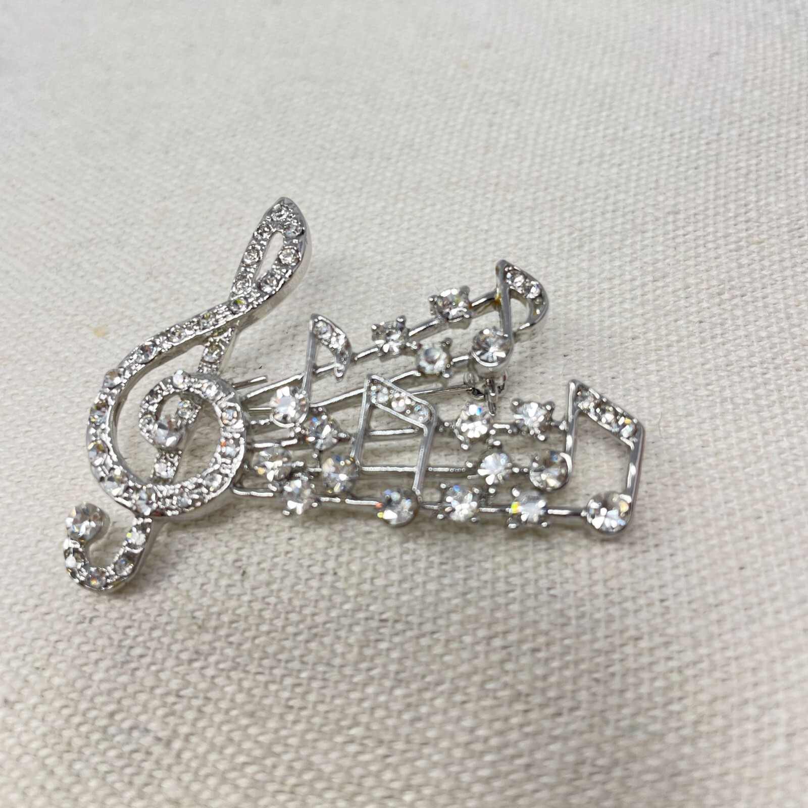 Music Themed Brooch Lot of 2 Rhinestone Piano Musical Notes