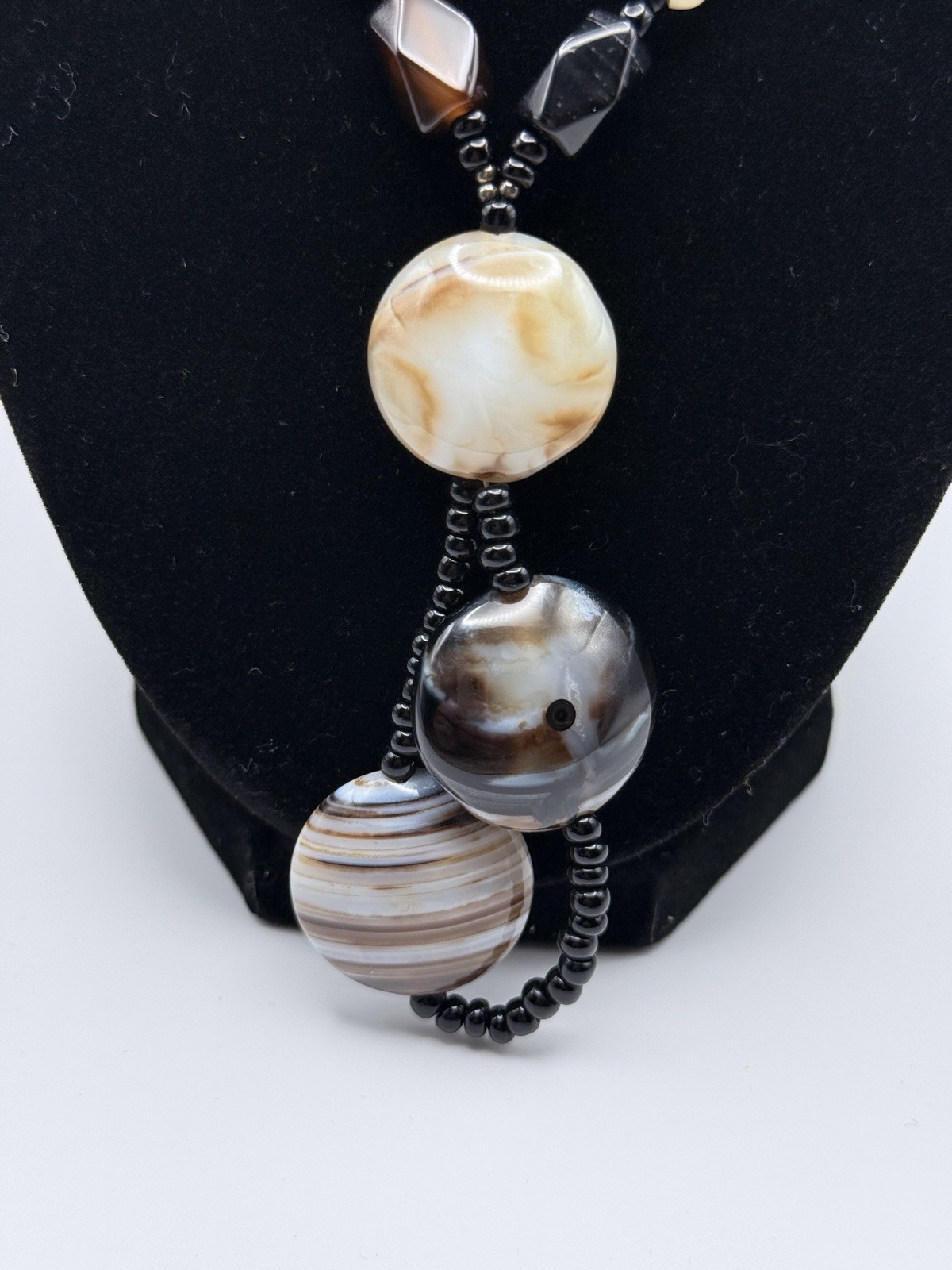Vintage Agate Beaded 925 Sterling Silver Necklace Toggle Closure