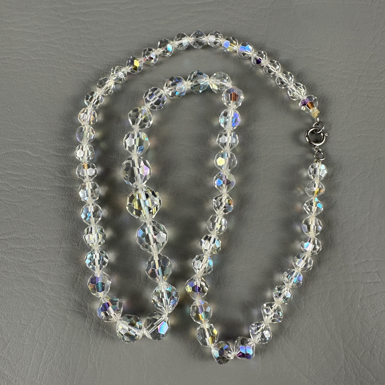 Vintage Aurora Borealis Crystal Bead Necklace Faceted Graduated 24 Inch