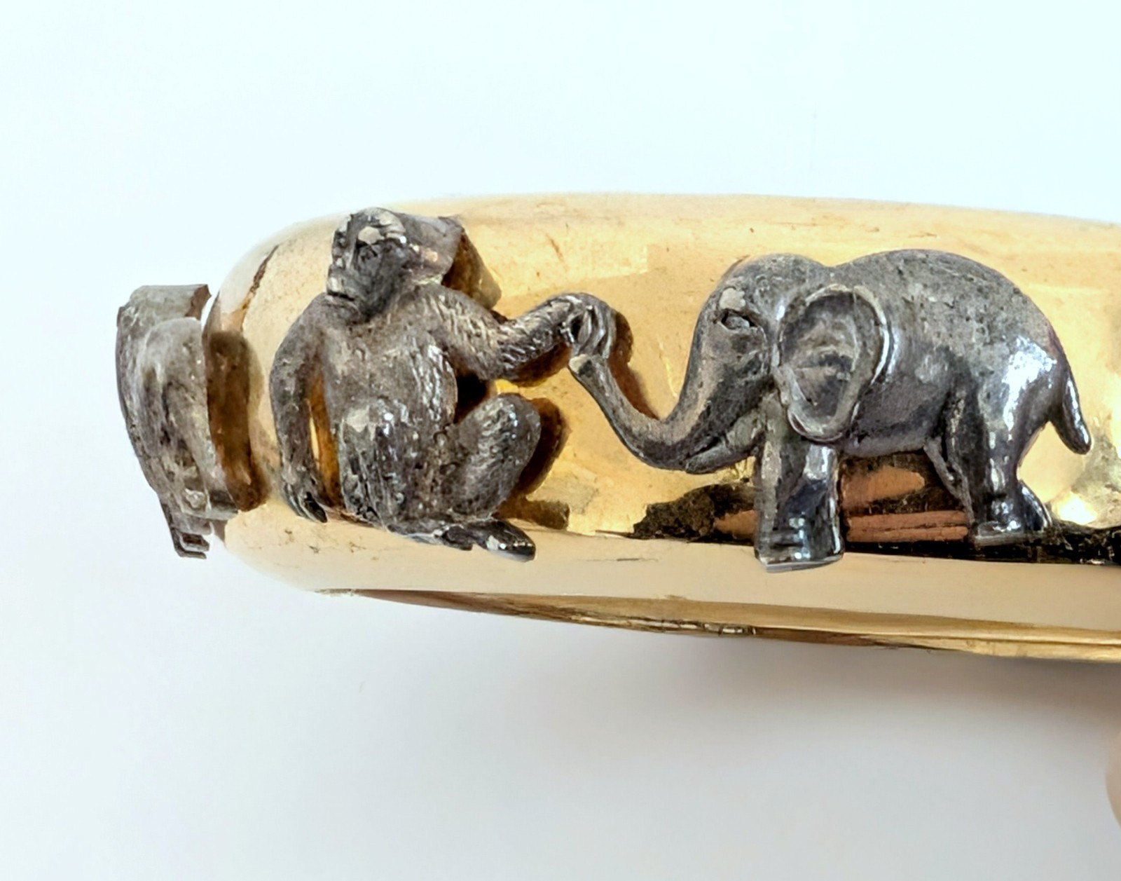 Vintage Gold & Silver Tone Animal Safari Statement Bracelet Monkey Elephant Rare