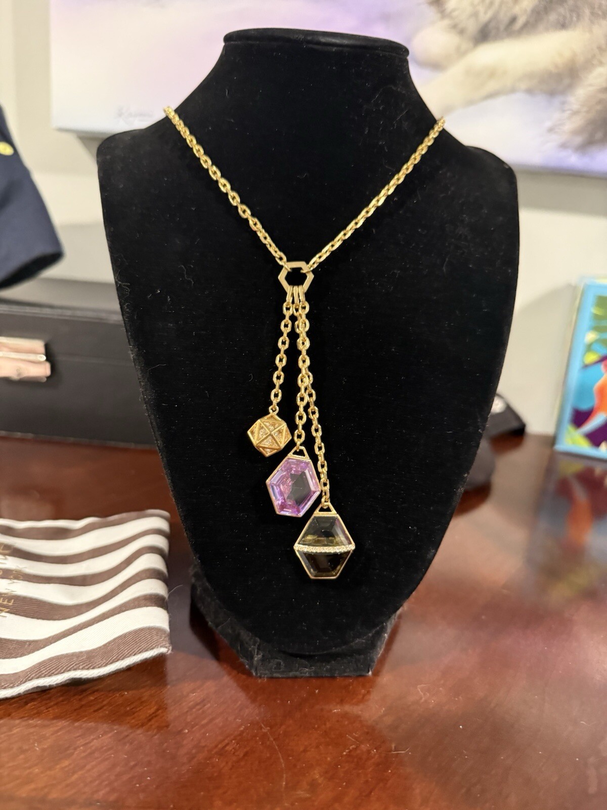 Vintage Henri Bendel 3 Stone Necklace