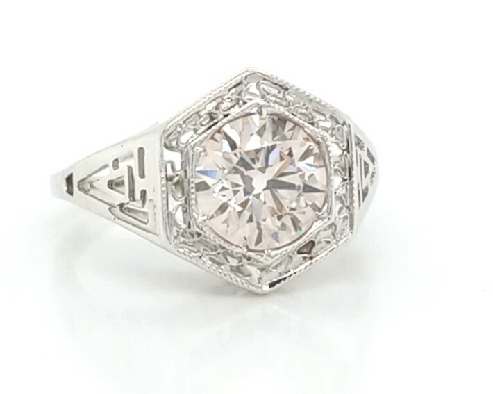 1.26ct 14k White Gold Filigree Engagement Ring Natural Champagne Round Diamond