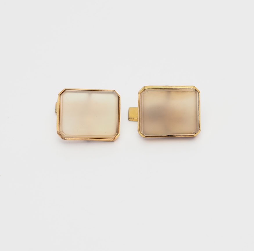 Vintage retro gold tone metal and agate gemstone rectangular cufflinks Russia