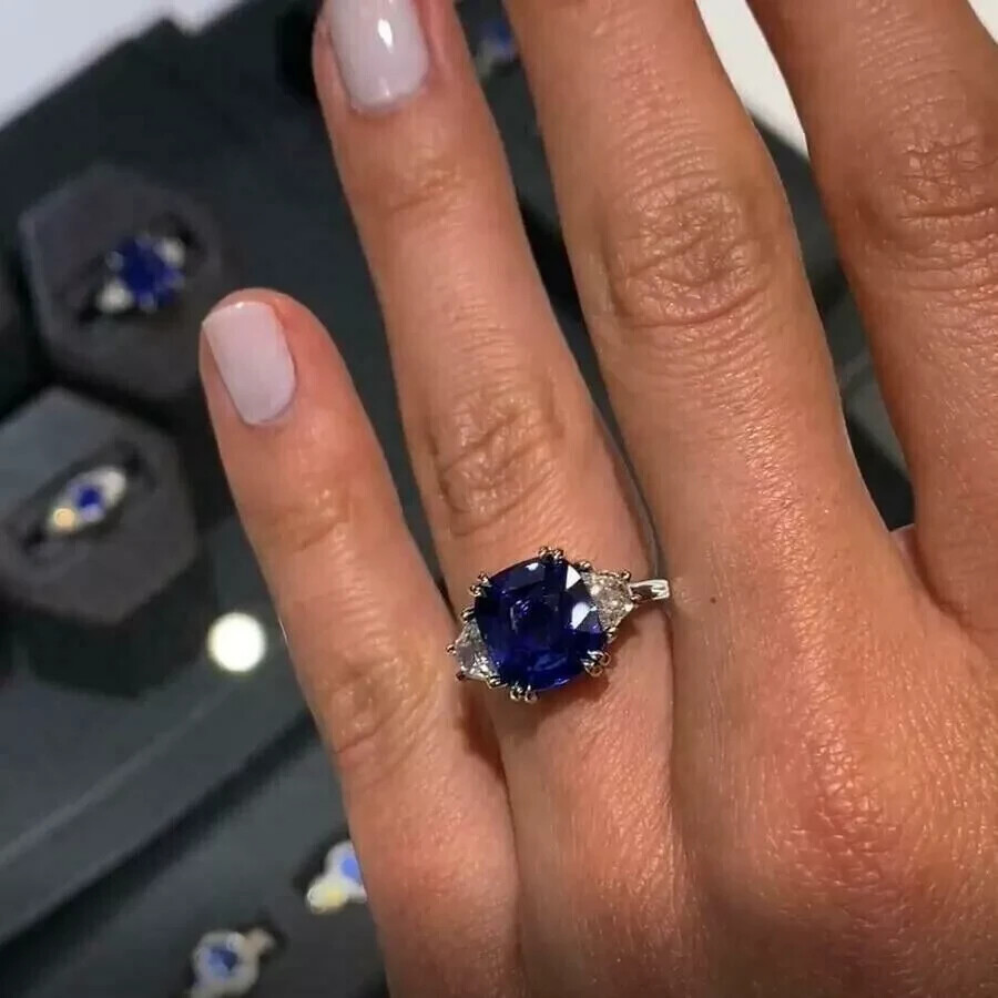 3.0Ct Lab-Created Diamond & Blue Sapphire Solitaire Engagement Ring 925 Silver