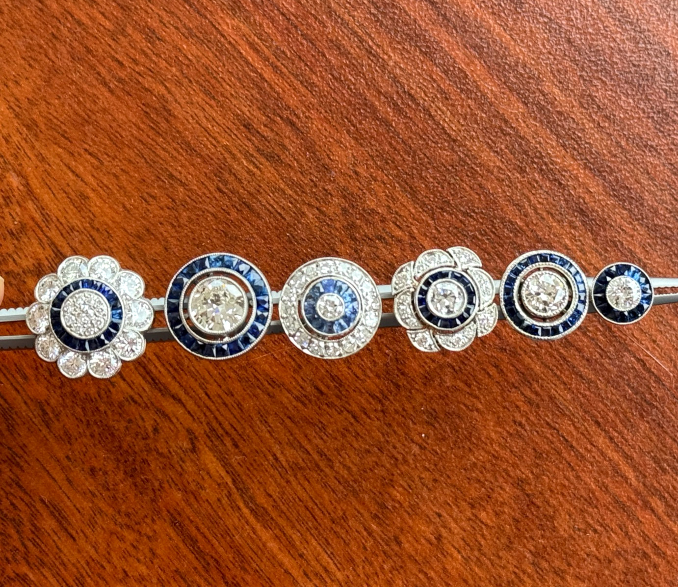 ART DECO STYLE .55 ctw DIAMOND w/ SAPPHIRE HALO PLATINUM EVERYDAY STUD EARRINGS