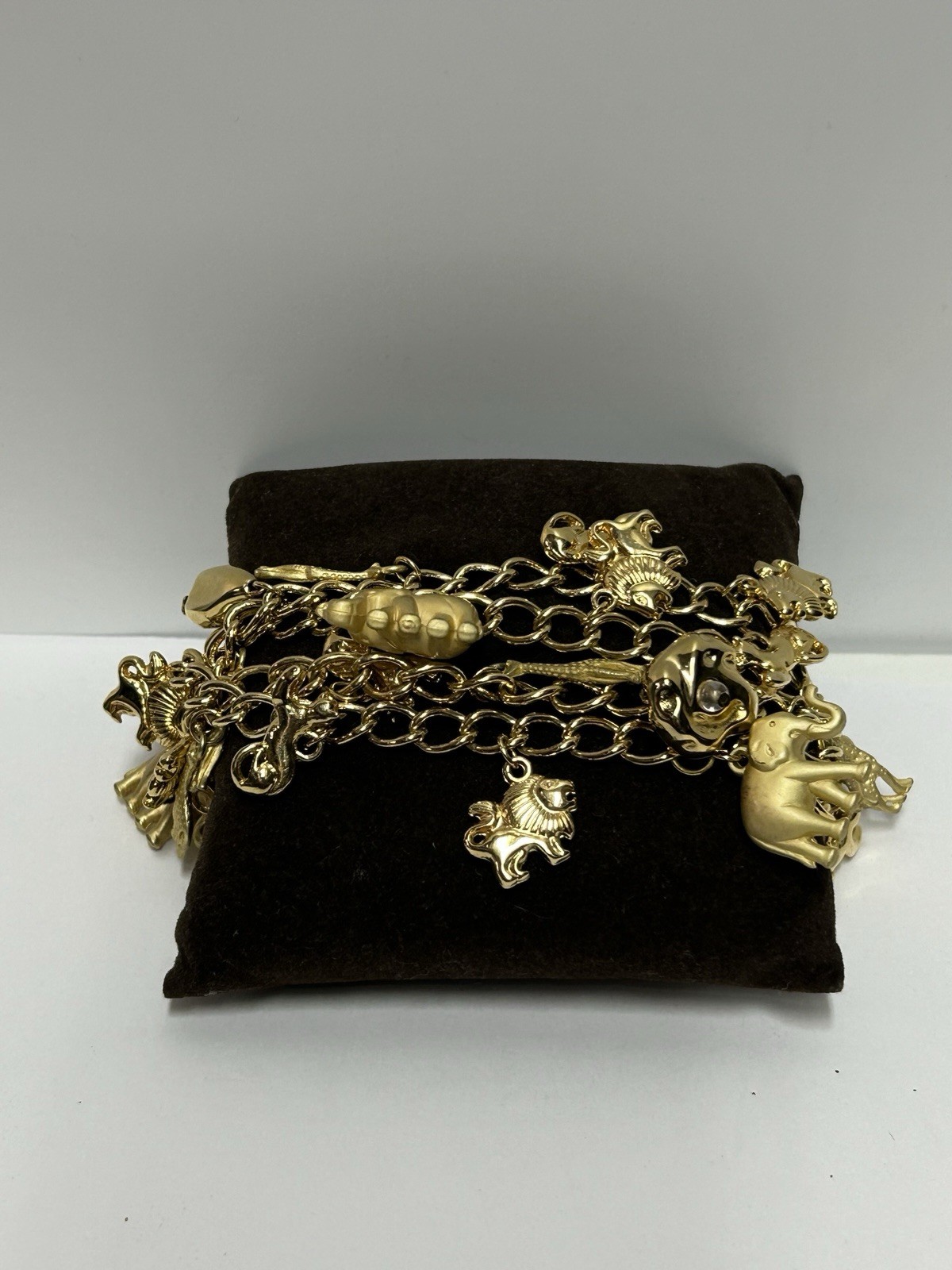 Vintage Gold Tone Safari Animal Crackers Charm Necklace Whimsical Costume
