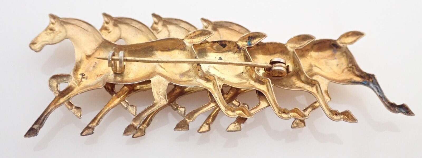 Vintage Sterling Silver Vermeil Equestrian Horses 3″ Brooch Pin