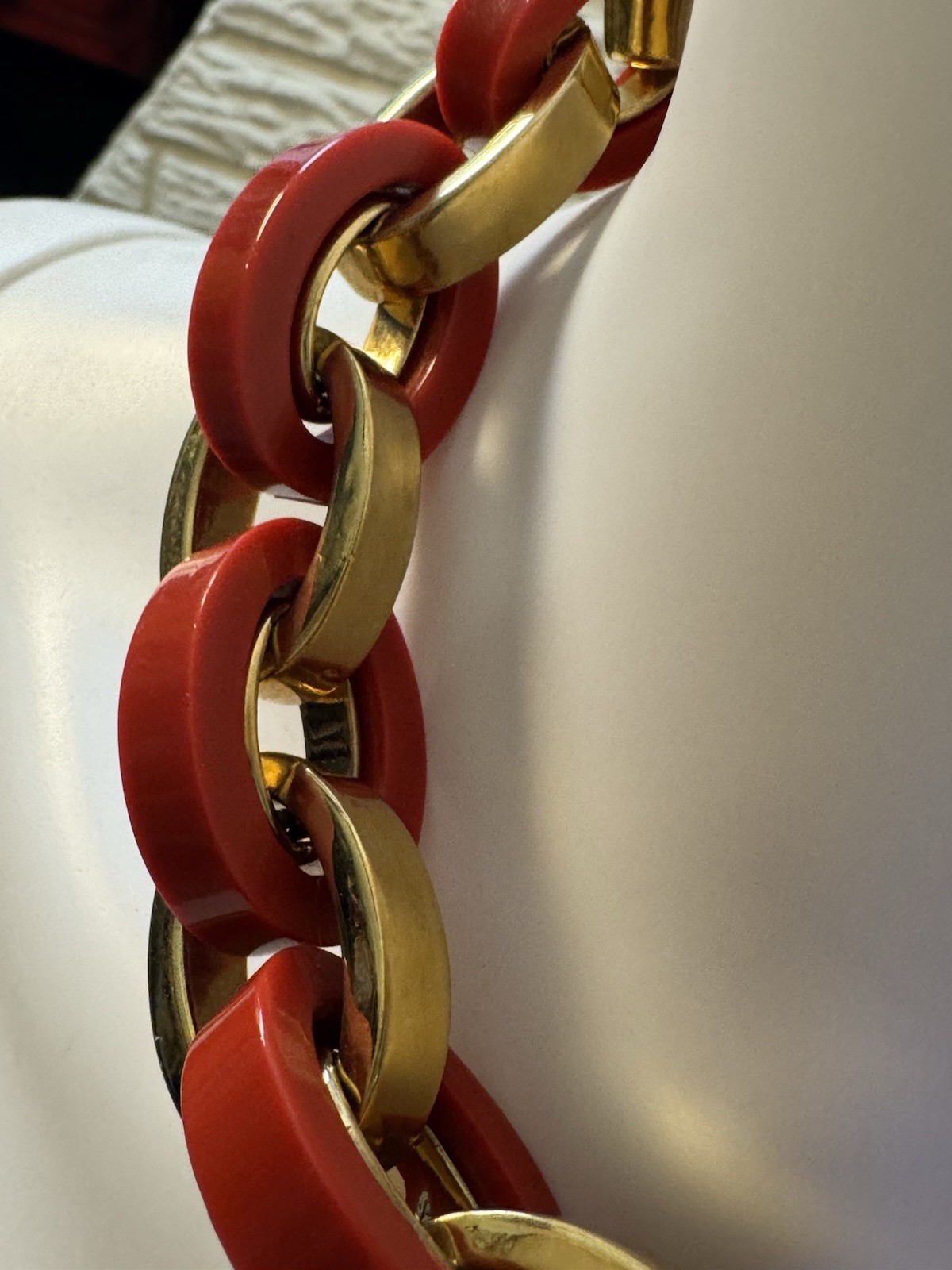 Vintage 1980″s Henri Bendel Chain Link Choker Necklace red lucite and gold plate