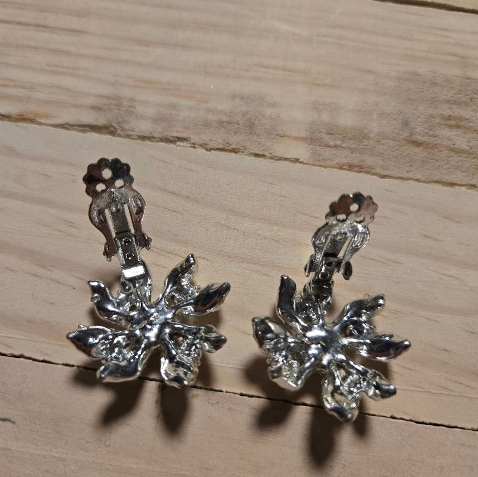 Judy Lee Moonglow Lucite Aurora Borealis Rhinestone Flower Vintage 1950 Earrings